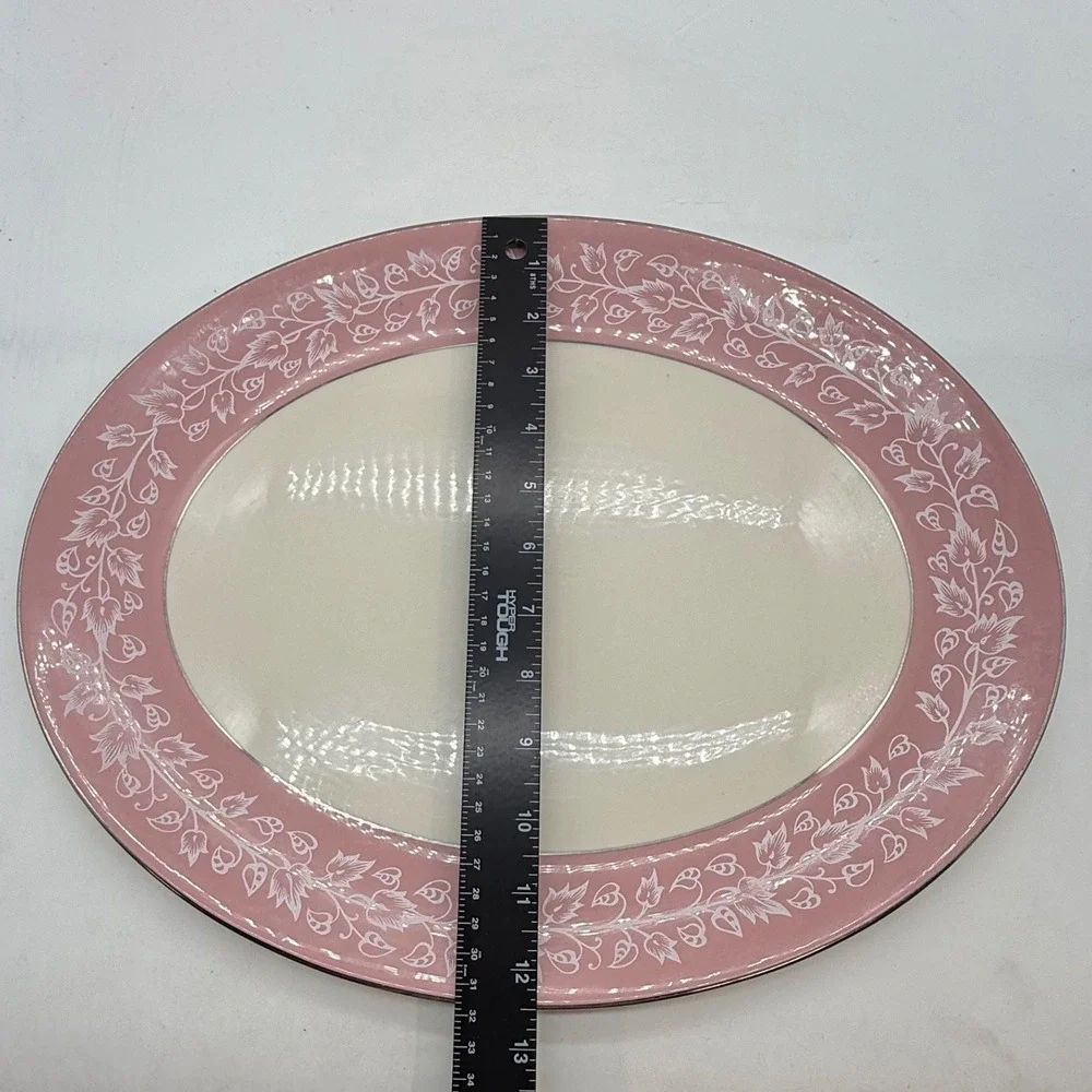 Flintridge China Pink White Floral Vine Oval Serving Platter California MCM‎ Vtg